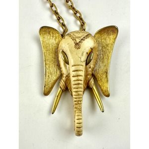 Vintage 1970's Luca Razza Elephant Necklace Oversized Statement Estate Piece